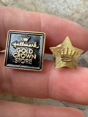 Two Vintage Hallmark Cards Lapel Pin Gold Crown Store Pin Store Logo Rare.